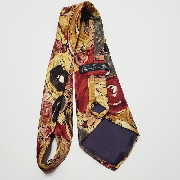 Henri Christian Necktie Red & Tan Abstract Pattern Silk Neck Tie 54x3.5" - Picture 5 of 5